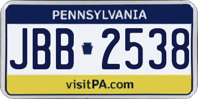PA license plate JBB2538