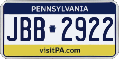 PA license plate JBB2922