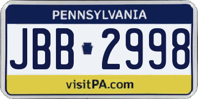 PA license plate JBB2998