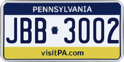PA license plate JBB3002