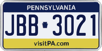 PA license plate JBB3021
