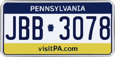 PA license plate JBB3078