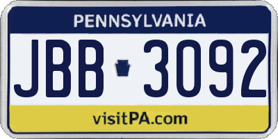 PA license plate JBB3092