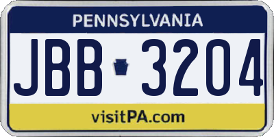 PA license plate JBB3204