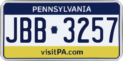 PA license plate JBB3257