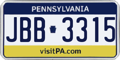 PA license plate JBB3315