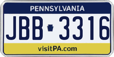 PA license plate JBB3316