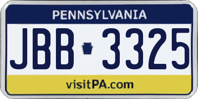 PA license plate JBB3325