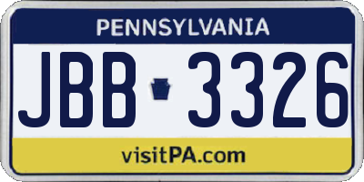 PA license plate JBB3326