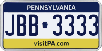 PA license plate JBB3333