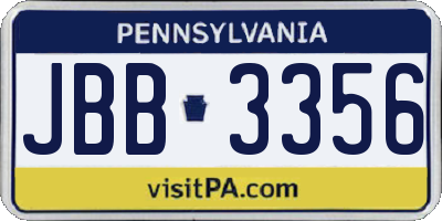 PA license plate JBB3356