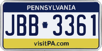 PA license plate JBB3361