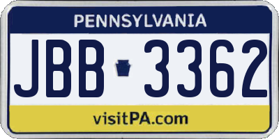 PA license plate JBB3362