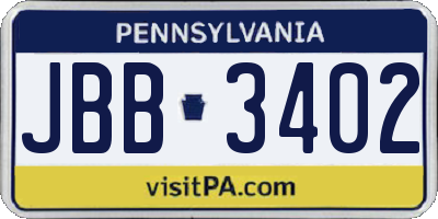 PA license plate JBB3402