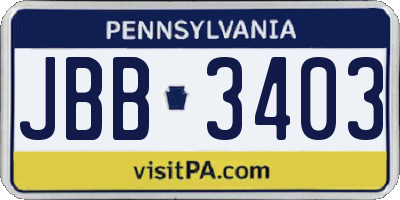 PA license plate JBB3403