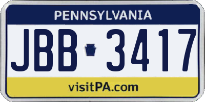 PA license plate JBB3417