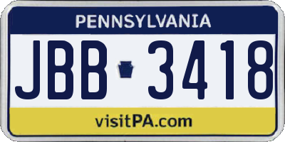 PA license plate JBB3418