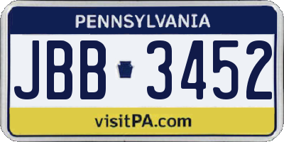 PA license plate JBB3452