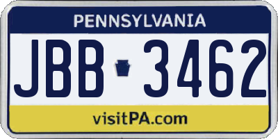 PA license plate JBB3462