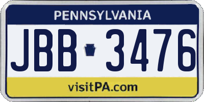 PA license plate JBB3476