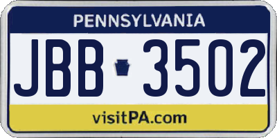 PA license plate JBB3502