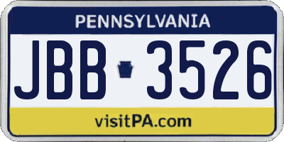 PA license plate JBB3526