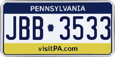 PA license plate JBB3533