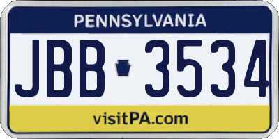 PA license plate JBB3534