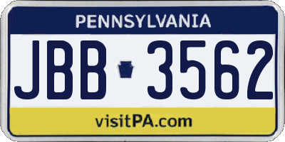 PA license plate JBB3562