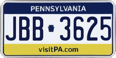 PA license plate JBB3625
