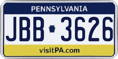 PA license plate JBB3626