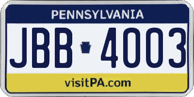 PA license plate JBB4003