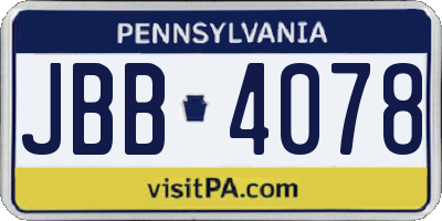 PA license plate JBB4078