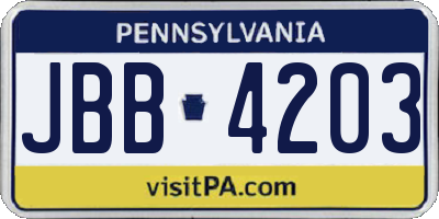 PA license plate JBB4203