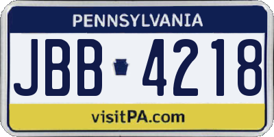 PA license plate JBB4218