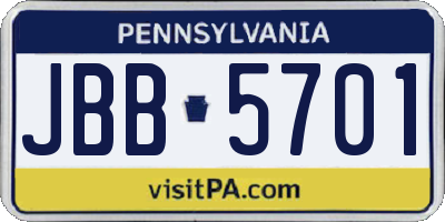 PA license plate JBB5701