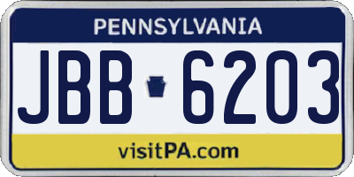 PA license plate JBB6203