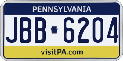 PA license plate JBB6204
