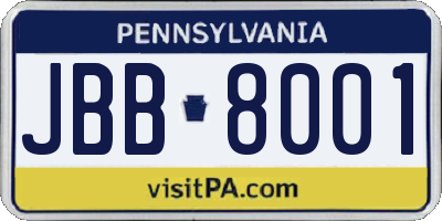 PA license plate JBB8001