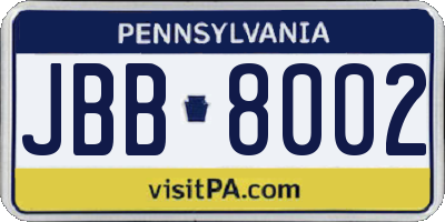 PA license plate JBB8002