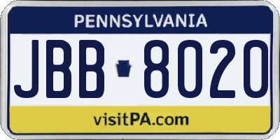 PA license plate JBB8020