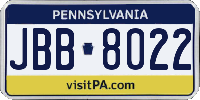 PA license plate JBB8022