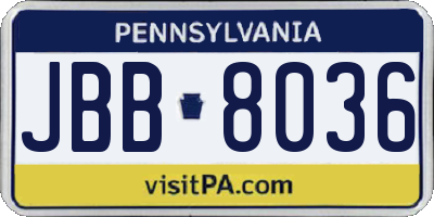 PA license plate JBB8036