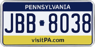 PA license plate JBB8038