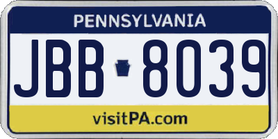 PA license plate JBB8039