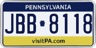 PA license plate JBB8118
