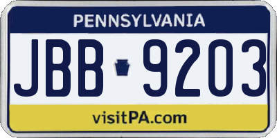 PA license plate JBB9203