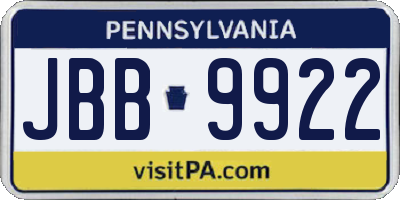 PA license plate JBB9922