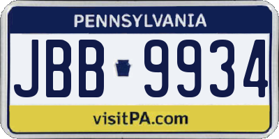 PA license plate JBB9934