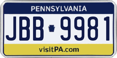 PA license plate JBB9981